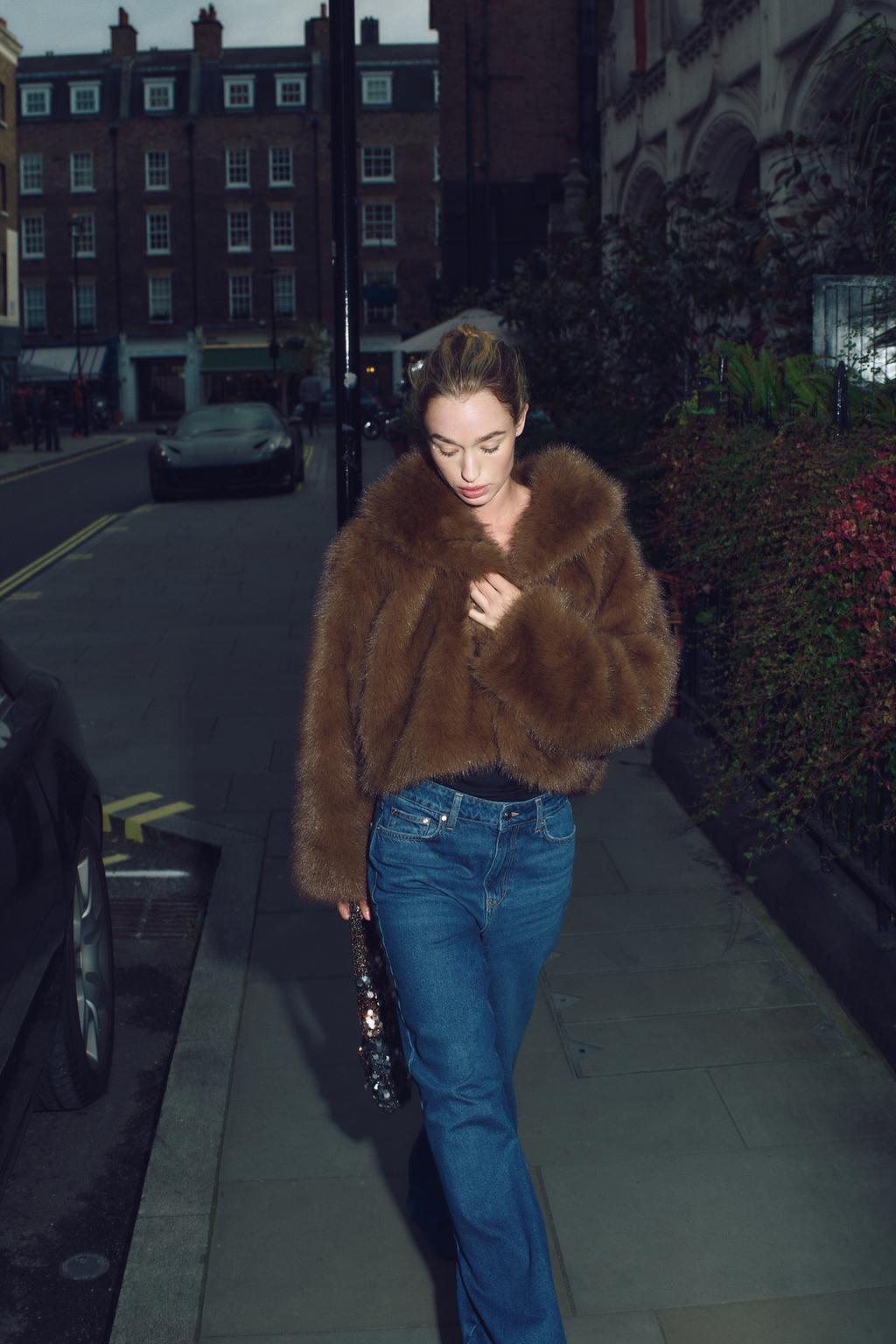 FAUX FUR COAT - BROWN